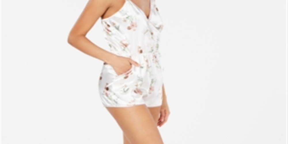 INC International Concepts Women's Printed Contrast Trim Romper White Size Large