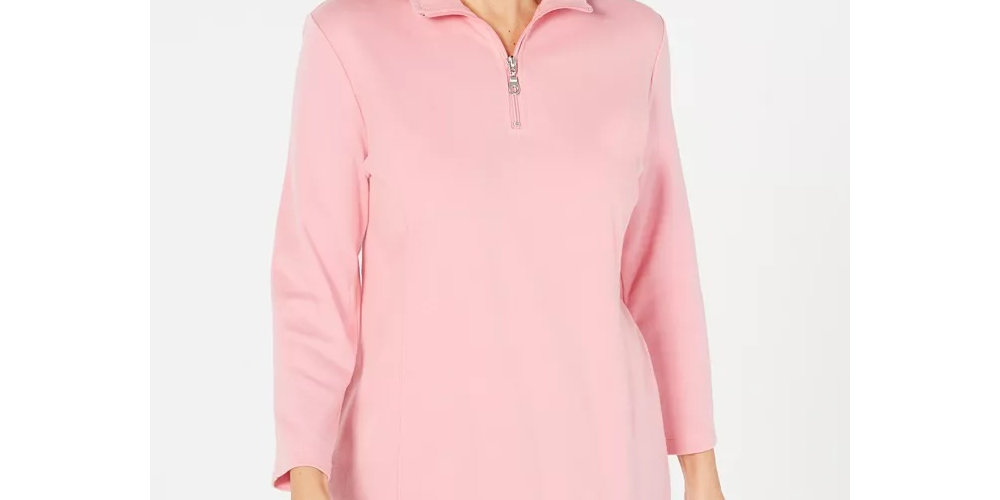 Karen Scott Women's Cotton Half-Zip Mock-Neck Top Purple Size X-Small