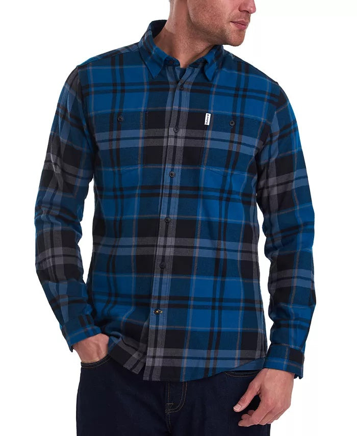 Barbour Men's Blue Tartan Plaid Long Sleeve Classic Fit Button Down Casual Shirt Blue Size XX-Large
