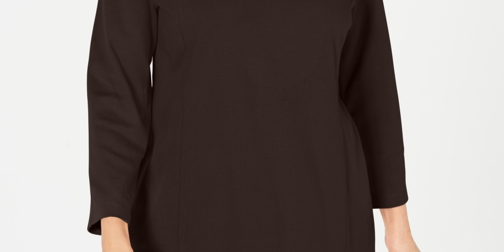 Karen Scott Women's Cotton Half-Zip Mock-Neck Top Brown Size X-Small