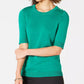 Charter Club Women's Petite Elbow-Sleeve Sweater Green Size PXL
