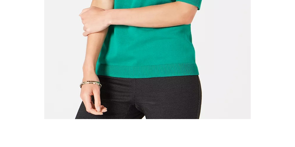 Charter Club Women's Petite Elbow-Sleeve Sweater Green Size PXL