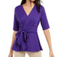 Alfani Women's Petite Faux-Wrap Elbow-Sleeve Top  Purple Size Small