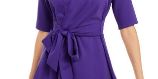 Alfani Women's Petite Faux-Wrap Elbow-Sleeve Top  Purple Size Small