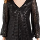 Alfani Women's Petite Metallic-Print Smocked-Sleeve Top Black Size PL