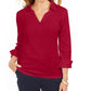 Karen Scott Women's Petite Split-Neck Point-Collar Top Red Size 44