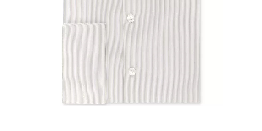 Kenneth Cole Reaction Men's  Stretch Performance Stripe French Cuff Dress Shirt Beige Size 16.5x36-37