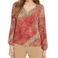 Bar III Women's Printed V-Neck Blouse Red Size X-Small