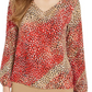 Bar III Women's Printed V-Neck Blouse Red Size X-Small