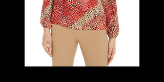 Bar III Women's Printed V-Neck Blouse Red Size X-Small