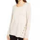 Alfani Women's Ribbed Embellished Pullover Sweater Beige Size Small