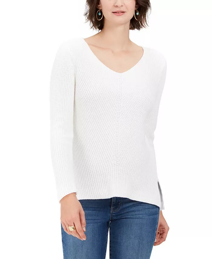 Style & Co Women's Ribbed V-Neck Cotton Sweater Cloud Blue Size XX-Large
