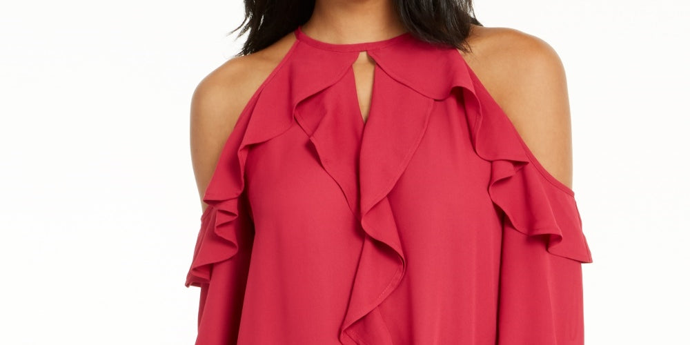 Thalia Sodi Women's Ruffle-Trim Cold-Shoulder Top Pink Size Large