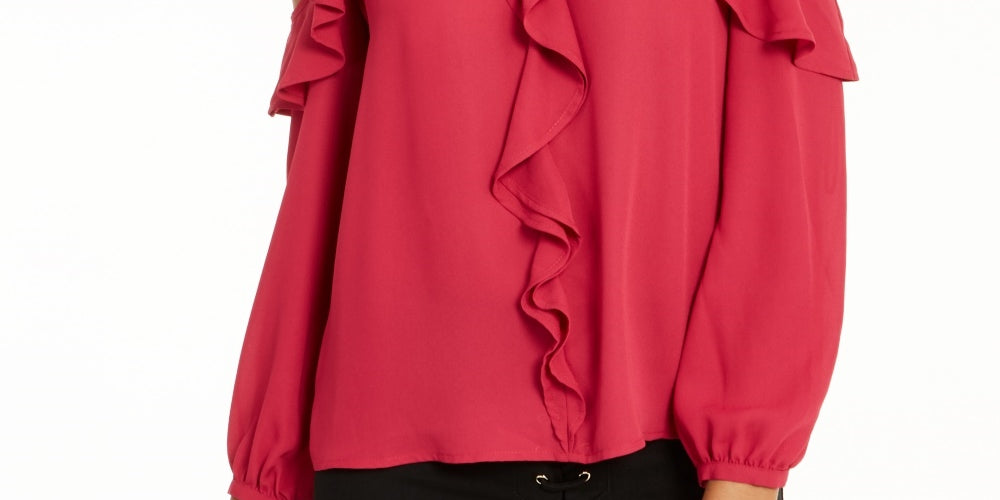 Thalia Sodi Women's Ruffle-Trim Cold-Shoulder Top Pink Size Large