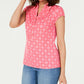Charter Club Women's Printed Cap-Sleeve Polo Top Pink Size X-Large