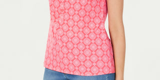 Charter Club Women's Printed Cap-Sleeve Polo Top Pink Size X-Large