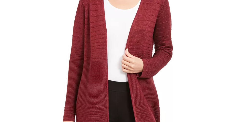 Alfani Women's Metallic Open-Front Cardigan Red Size X-Small