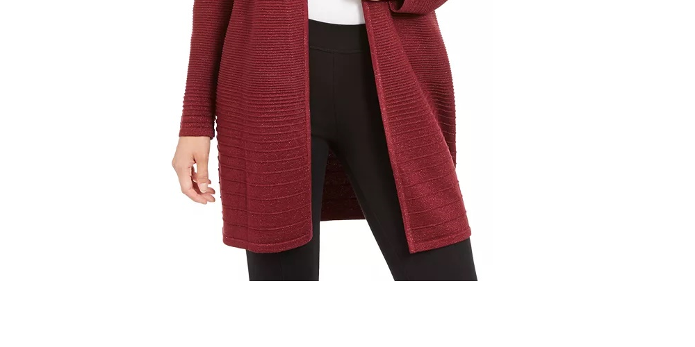 Alfani Women's Metallic Open-Front Cardigan Red Size X-Small