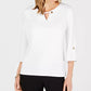 JM Collection Women's Petite Key Hole Textured Top White Size PS