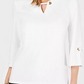 JM Collection Women's Petite Key Hole Textured Top White Size PS