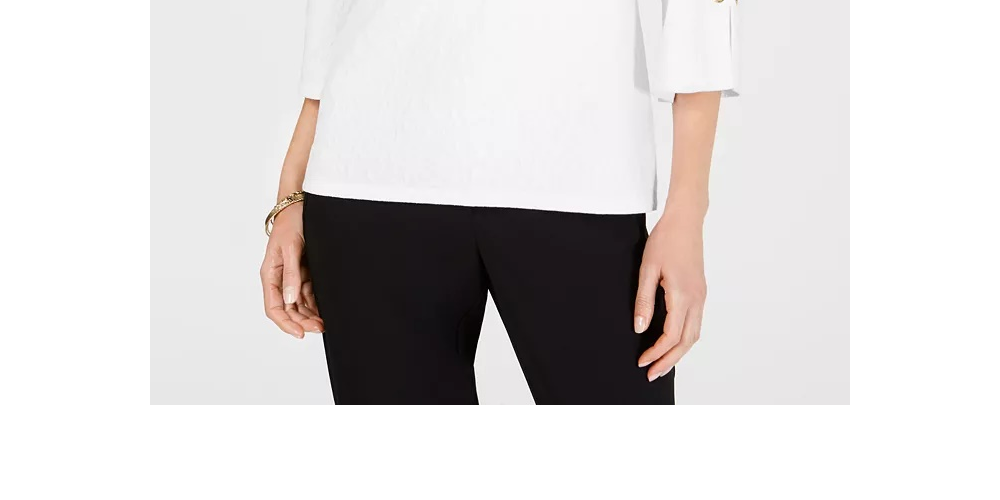 JM Collection Women's Petite Key Hole Textured Top White Size PS