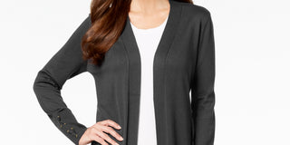 JM Collection Women's Lace-Up-Sleeve Cardigan Regular & Petite Sizes Gray Size Medium
