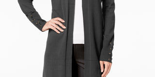 JM Collection Women's Lace-Up-Sleeve Cardigan Regular & Petite Sizes Gray Size Medium