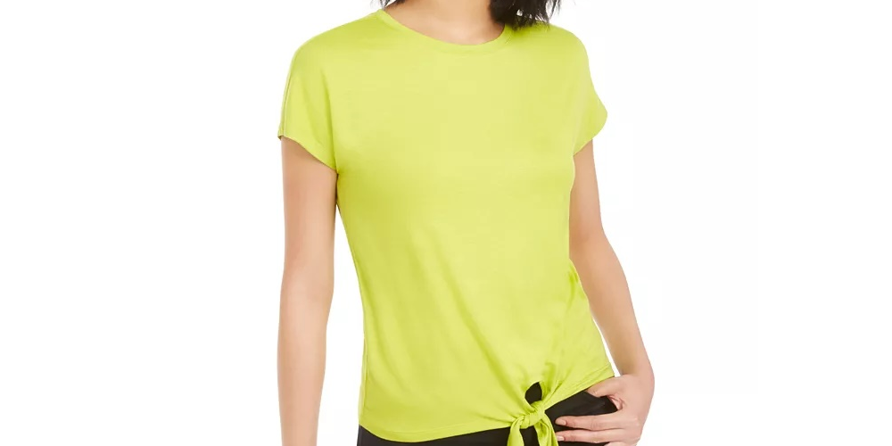 Bar III Women's Tie-Front T-Shirt Green Size Small