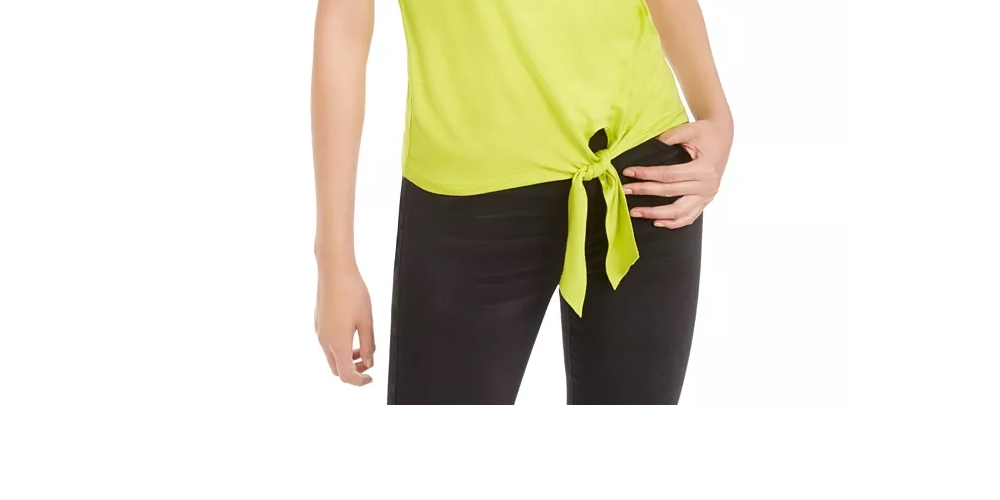 Bar III Women's Tie-Front T-Shirt Green Size Small