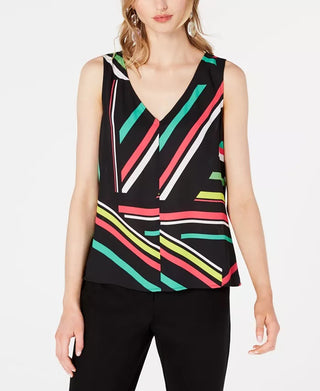 Bar III Women's Sleeveless V-Neck Blouse Black Size Large