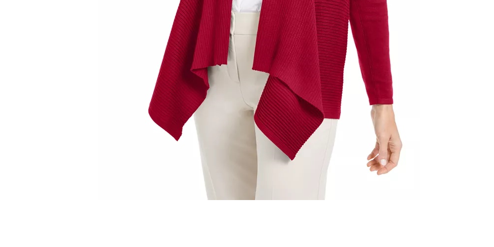 JM Collection Women's Petite Mixed-Ribbed Flyaway Cardigan Red Size PS