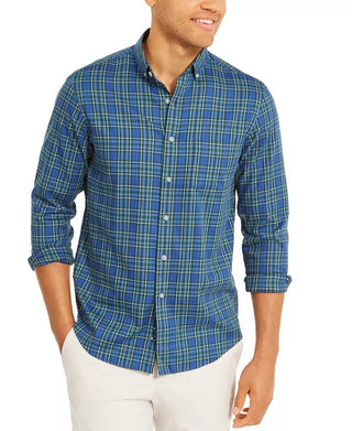 Club Room Men's Regular-Fit Performance Stretch Plaid Shirt Blue Size Size Medium