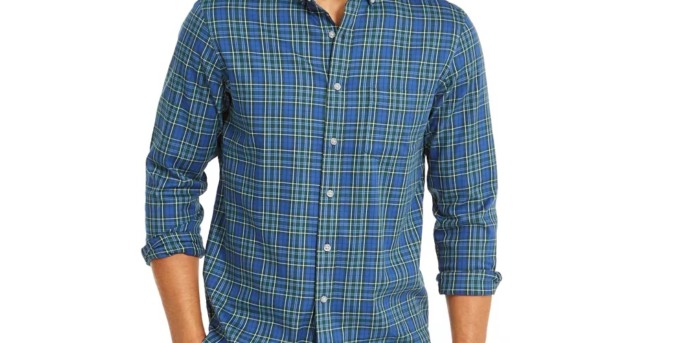Club Room Men's Regular-Fit Performance Stretch Plaid Shirt Blue Size Size Medium