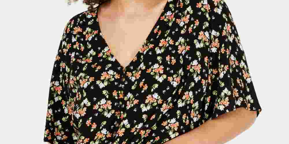 Ultra Flirt Juniors' Printed Tie-Front Top Black Size X-Small