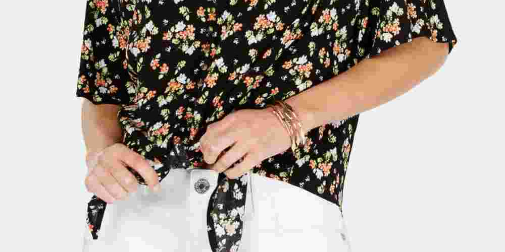 Ultra Flirt Juniors' Printed Tie-Front Top Black Size X-Small