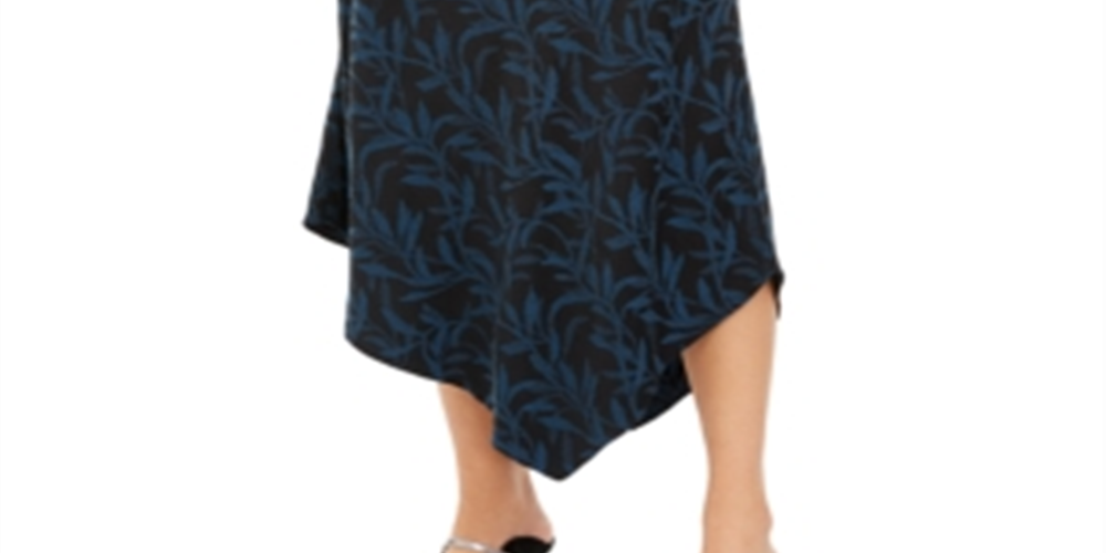 Alfani Women's Printed Asymmetrical MIDI Skirt Blue Size 14