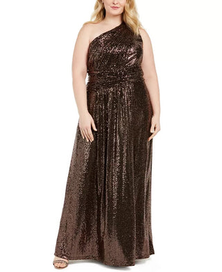 Calvin Klein Women's Plus One-Shoulder Metallic Gown Black Size 14W