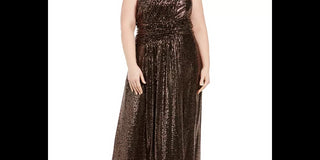 Calvin Klein Women's Plus One-Shoulder Metallic Gown Black Size 14W