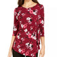 Alfani Women's Printed 3/4-Sleeve Asymmetric Top Red Size Small