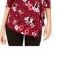 Alfani Women's Printed 3/4-Sleeve Asymmetric Top Red Size Small