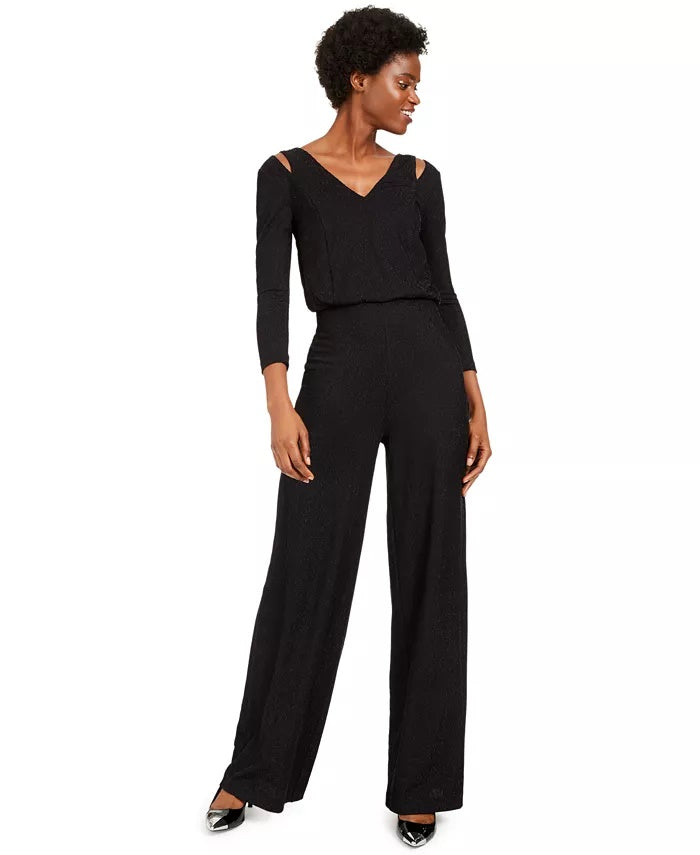 Calvin Klein Women's V-Neck Split-Shoulder Jumpsuit Black Size 12