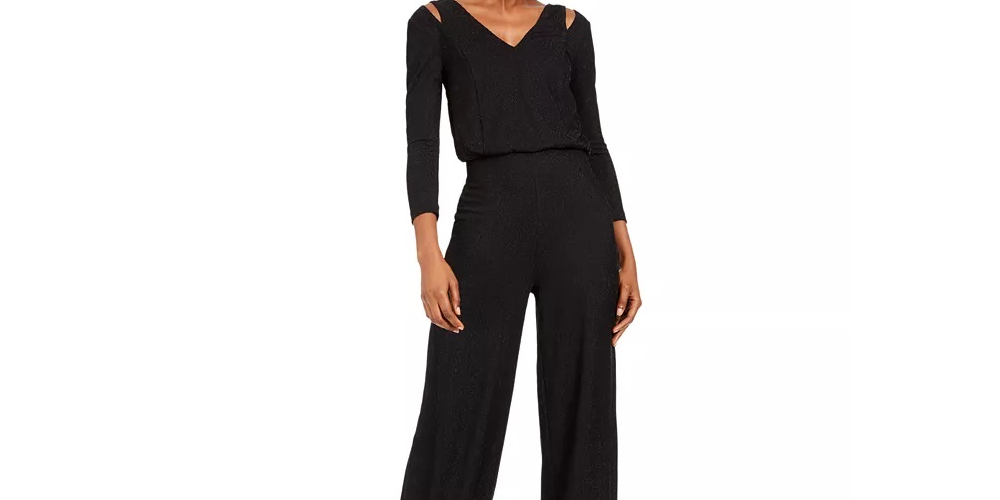 Calvin Klein Women's V-Neck Split-Shoulder Jumpsuit Black Size 12