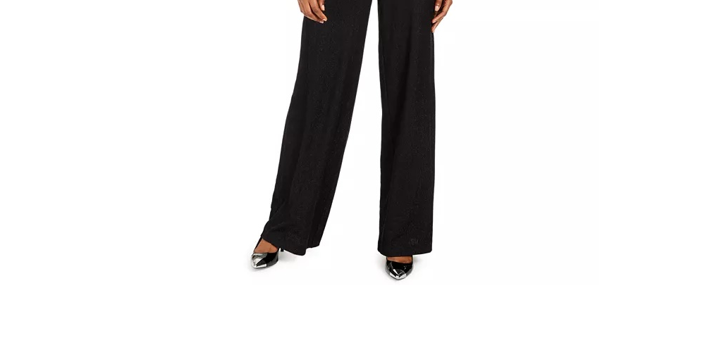 Calvin Klein Women's V-Neck Split-Shoulder Jumpsuit Black Size 12