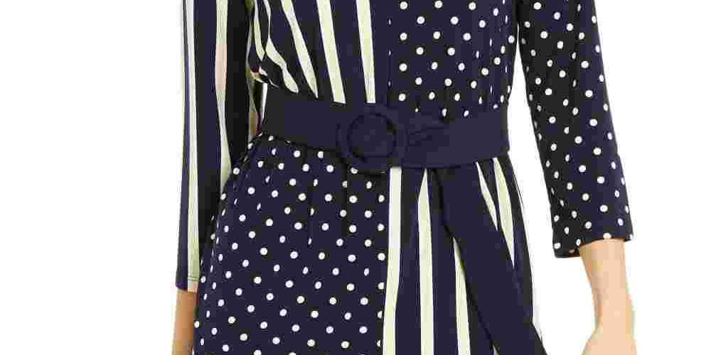 Alfani Women's Mixed-Print Belted Tunic Blue Size X-Large