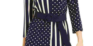 Alfani Women's Mixed-Print Belted Tunic Blue Size X-Large