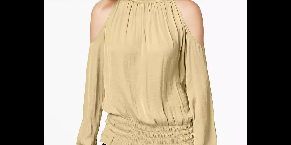 Alfani Women's Smocked Cold-Shoulder Top Yellow Size Large