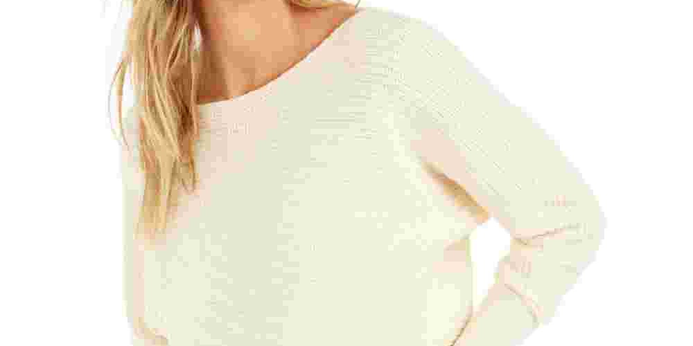 Bar III Women's Dolman Sleeve Jewel Neck Sweater White Size XX-Large