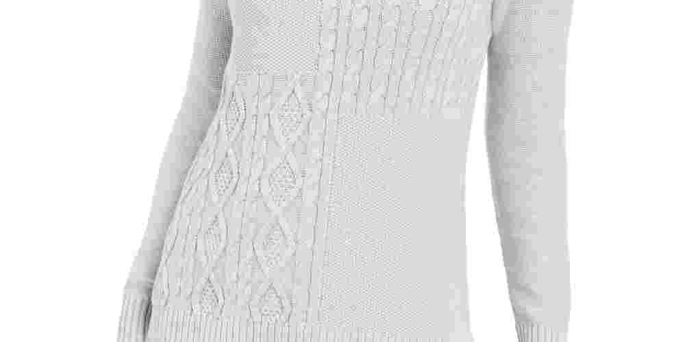 Charter Club Women's Petite Envelope-Neck Cable-Knit Sweater Gray Size Petite S