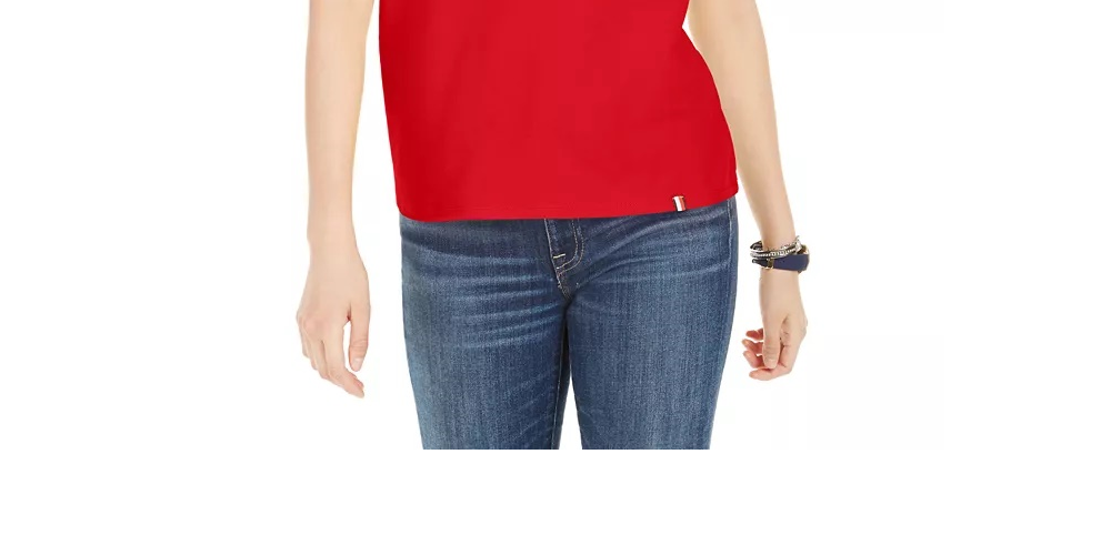 Tommy Hilfiger Women's Sport V-Neck Graphic T-Shirt Red Size Large