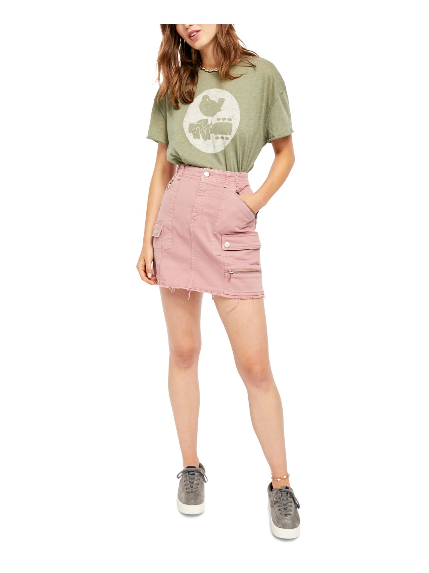 Free People Women's Zippered Mini Pencil Skirt Pink Size 27